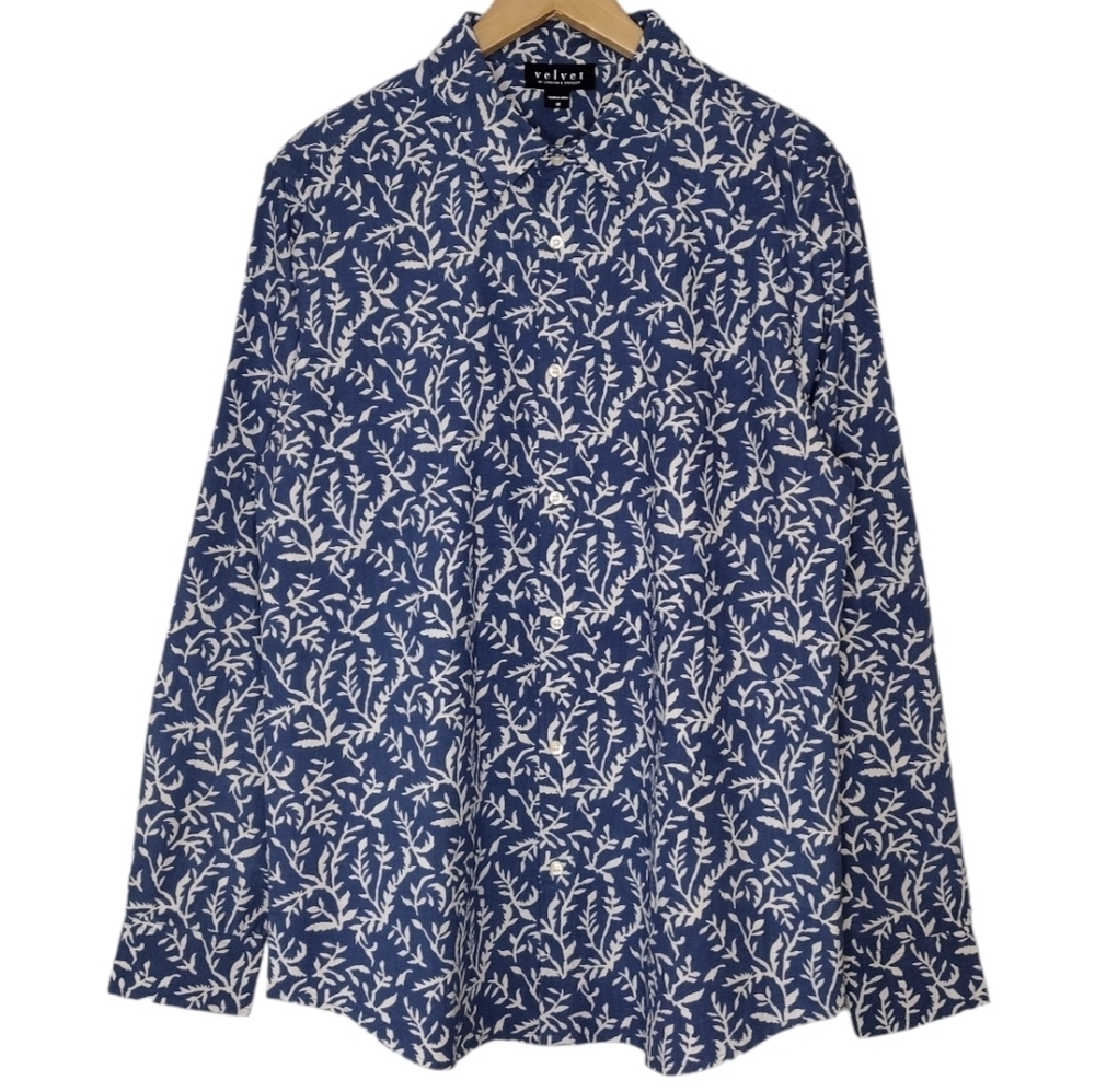 NWT Velvet By Graham & Spencer Fern Print Men's M Long Sleeve Button Down Shirt